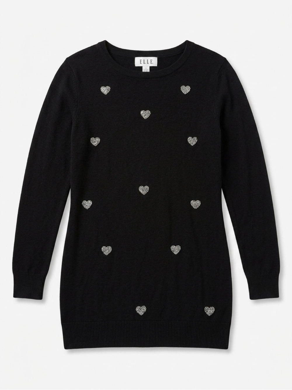 ELLE Black Knit Sweater with Silver
Rhinestone Hearts - Size [S]. EUC - Picture 7 of 13